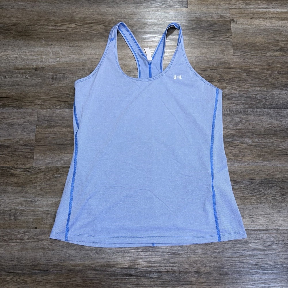 Under Armour HeatGear Racer Back Tank Top Womens XL Mesh Fabric Light Blue